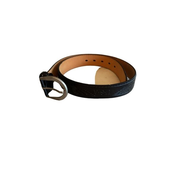Black Leather Belt With USA Eagle Emboss Size Large - Picture 1 of 5
